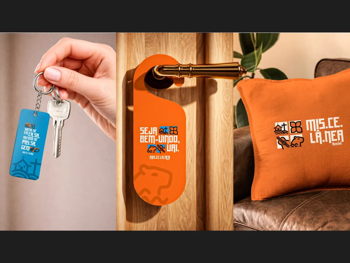 Peças da identidade do Miscelânea Hostel